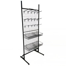 Metal grid wall hanging display rack with hooks